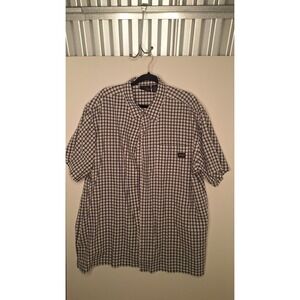 Genuine Dickies Mens 2XL Short Sleeve Button Up Shirt Plaid Workwear White Black